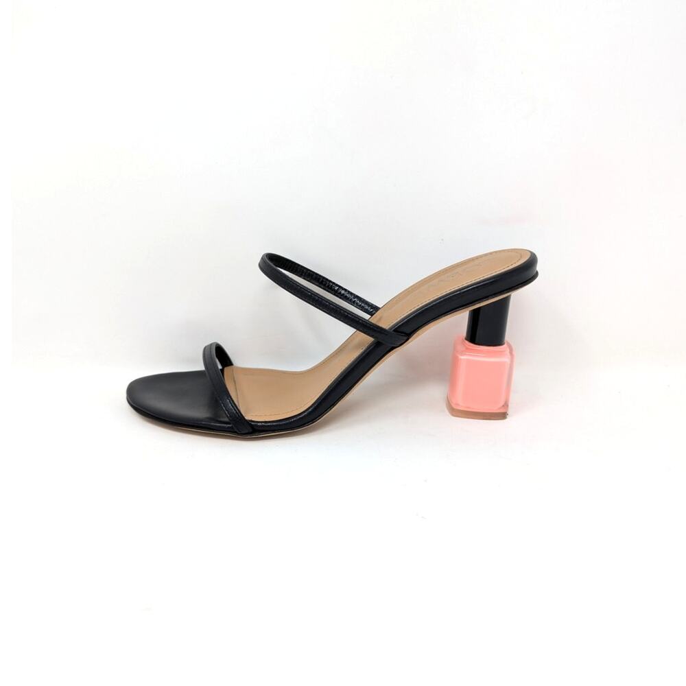 Loewe Nail Polish Heel Black Leather Strappy Sandals EU 36 US 6